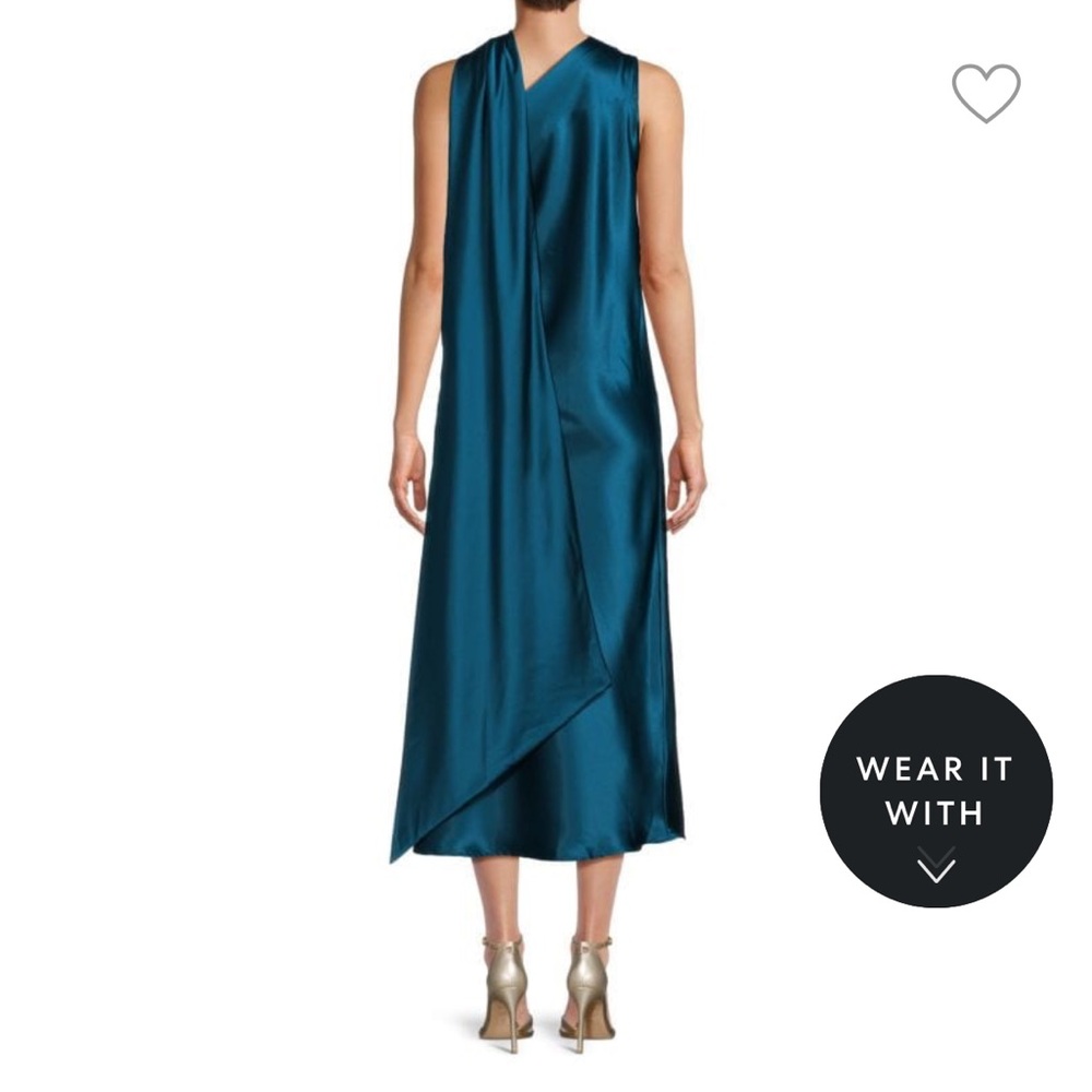 Red One Shoulder Scarf Satin Midi Dress - Picture 3 of 7